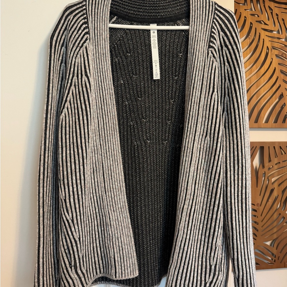 Lululemon Open Front Cotton Cashmere Sweater Wrap Cardigan Gray Multi Size 2